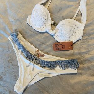 White and Blue Lace Bikini Set